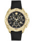 Men's Swiss Chronograph V-Greca Black Leather Strap Watch 46mm