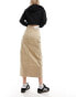 Фото #6 товара Calvin Klein Jeans front split denim maxi skirt in tan