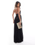 ASOS DESIGN plunge cut out maxi dress with chain trim back detail in black