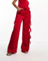 Kaiia chiffon ruffle wide leg trouser co-ord in red