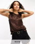 Фото #1 товара River Island Petite high neck satin top in brown