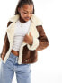 Фото #1 товара Only faux shearling aviator jacket in brown