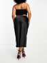 Simply Be Exclusive satin slip midi skirt in black