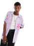 Coney Island Picnic co-ord short sleeve revere collared shirt in purple with art school placement prints XS - фото #1