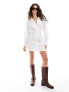 Miss Selfridge poplin lace up mini shirt dress in white 36 - фото #5