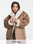 Topshop Curve faux shearling oversized car coat in mink and cream