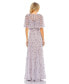 ფოტო #3 პროდუქტის Women's Embellished Illusion Cape Sleeve Trumpet Gown