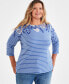 ფოტო #1 პროდუქტის Plus Size Printed 3/4-Sleeve Top, Created for Macy's