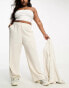 Simply Be exclusive wide leg linen-look trousers in stone Серый, UK 28 - фото #3