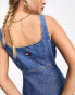 Фото #2 товара Tommy Jeans slim button through denim dress in mid wash