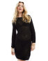 Фото #4 товара New Look crochet long sleeve mini beach dress in black