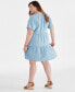ფოტო #4 პროდუქტის Plus Size Split-Neck Flutter-Sleeve Chambray Swing Dress, Created for Macy's