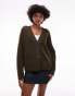 Фото #1 товара Topshop knitted easy clean rib detail relaxed cardigan in khaki