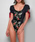 ფოტო #1 პროდუქტის iCollection Women's Fiona 1 Piece Cap Sleeve Floral Satin Spandex Bodysuit