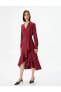Midi Kloş Elbise Anvelop Fırfırlı Beli Bağlamalı Uzun Kollu