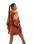 Фото #4 товара In The Style long sleeve satin shirt co-ord in rust