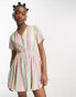 Daisy Street linen mini smock dress in rainbow stripe