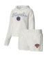 ფოტო #1 პროდუქტის Women's Cream New York Knicks Fluffy Long Sleeve Hoodie T-shirt and Shorts Sleep Set