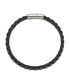 ფოტო #2 პროდუქტის Stainless Steel Polished Cable and Black Leather Bracelet