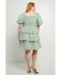 Фото #2 товара Women's Plus size Crinkled Floral Linen Smocked Tiered Mini Dress
