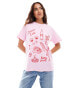 Фото #1 товара ASOS DESIGN oversized t-shirt with dinner club food graphic in pink