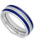 ფოტო #1 პროდუქტის Men's Black Sapphire (1-1/3 ct. t.w.) & Ceramic Stripe Band in Sterling Silver (Also in Lab-Created White Sapphire)