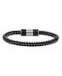 ფოტო #1 პროდუქტის Carbon Fiber Two Tone Stainless Steel and Leather Cord Woven Braided Bracelet