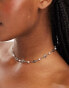 ASOS DESIGN short necklace with faux pearl and star detail in silver tone