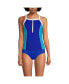 Фото #1 товара Women's Chlorine Resistant High Neck Zip Front Racerback Tankini Swimsuit Top