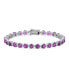 Simple Strand Alternating Natural Purple Amethyst & Zircon Tennis Bracelet For Women .925 Sterling Silver February Birthstone 7.25 Inch