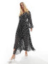 Style Cheat wrap midi dress with frill detail in mono spot