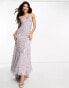 Фото #1 товара Beauut Bridesmaid allover embellished cami slip maxi dress with train in muted lavender