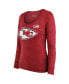 ფოტო #3 პროდუქტის Women's Threads Travis Kelce Red Kansas City Chiefs Super Bowl LVIII Scoop Name and Number Tri-Blend Long Sleeve T-shirt