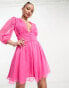 Фото #1 товара Collective the Label ruched waist balloon sleeve mini dress in vibrant pink