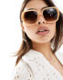 Pieces square beige frame sunglasses with tortoiseshell arm detail