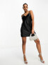 Фото #5 товара Miss Selfridge satin slip mini dress in black