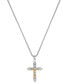 ფოტო #2 პროდუქტის Men's Cubic Zirconia Two-Tone Crucifix Cross 24" Pendant Necklace in Stainless Steel & Gold-Tone Ion-Plate