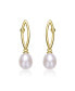 Sterling Silver 14k Yellow Gold Plated with Freshwater Pearl & Cubic Zirconia Oblong Marquise Drop Earrings