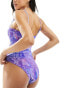 Фото #8 товара Monki twist front swimsuit in purple swirl print