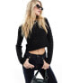 Фото #1 товара Vero Moda crochet cut out tie back long sleeved top in black