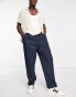 Topman wide leg pronounced twill trousers in navy