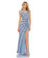 Фото #1 товара Women's Embellished Illusion High Neck Cap Sleeve Gown