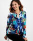 Фото #1 товара Petite Floral-Print Zippered-Pocket Top, Created for Macy's