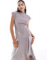 ASOS DESIGN high neck satin contrast midaxi dress in grey