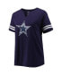Фото #2 товара Women's Navy Dallas Cowboys Plus Size Logo Striped Raglan Notch Neck T-shirt