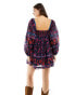 Free People floral print babydoll mini smock dress in black