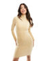 Karl Kani – Geripptes Bodycon-Kleid in Beige mit Rollkragen und kleiner Signatur