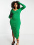 Фото #4 товара I Saw It First Plus rib midi dress with side split in green