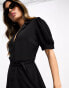 New Look collared tie waist mini shirt dress in black