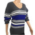 Фото #1 товара Karen Scott Women's V Neck Pull Over Sweater Color Block Ribbed Blue Gray L
